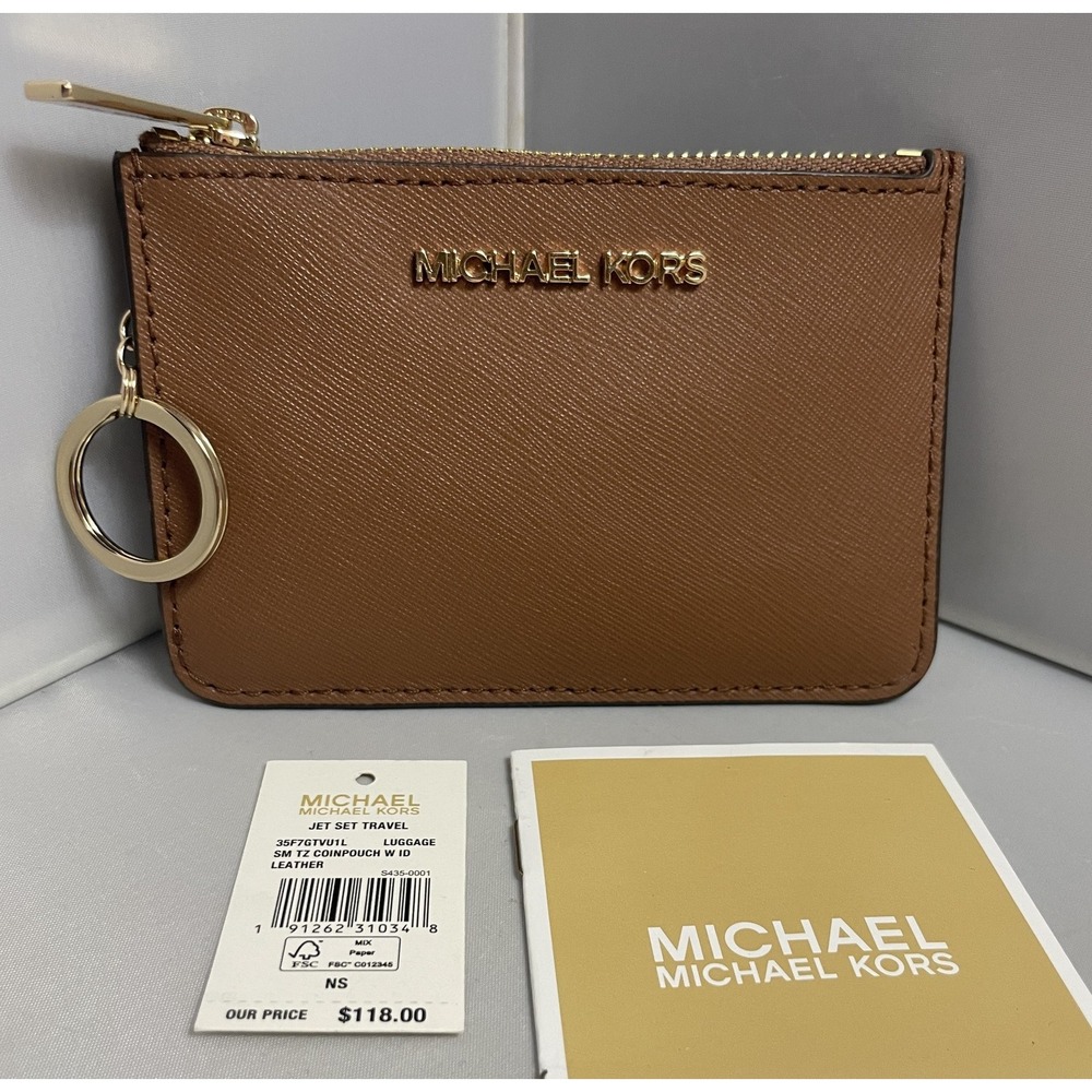 Michael Kors Jet Set Travel Luggage Leather Coin Pouch Brown READ
